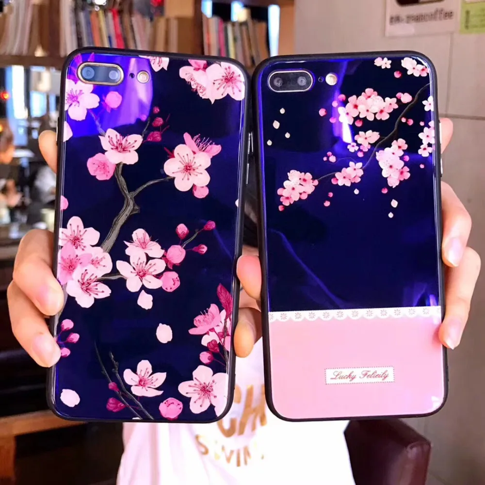 ZMASI сливы Bossom закаленное Стекло телефона чехол для iPhone X 7 8 защиты Дело Капа 6 6s