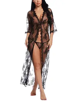 

Women Lingerie Sexy Lace Long Robe Dress Babydoll Underwear G String
