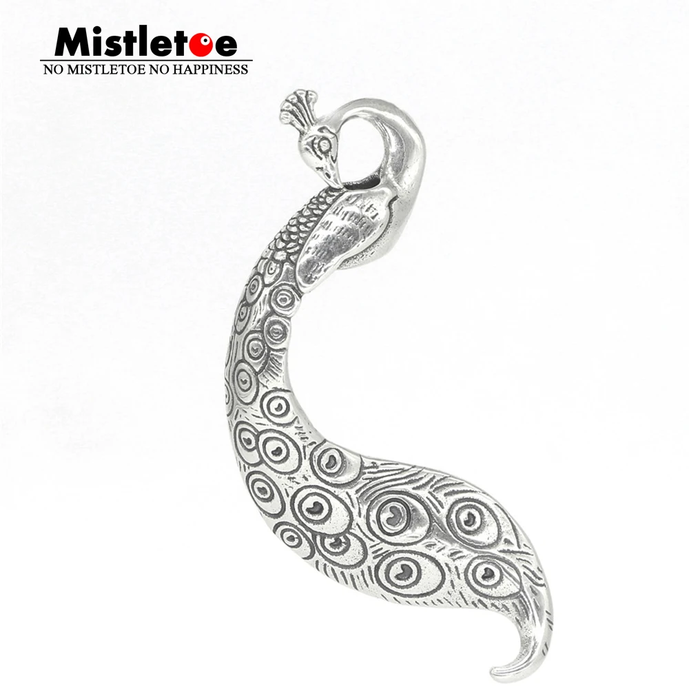 

Mistletoe Genuine 925 Sterling Silver Enchanted Peacock Pendant Charm Fit European Toll 3.0mm Jewelry Without Necklace