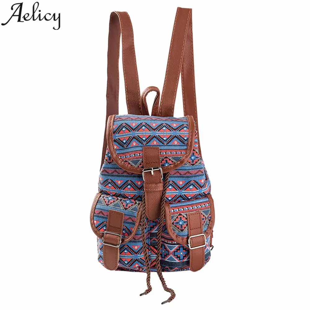 

Aelicy New Bohemian School Bags for Girls Women Backpack Drawstring Printing Canvas Bagpack Vintage Canvas Backpack Mochilas