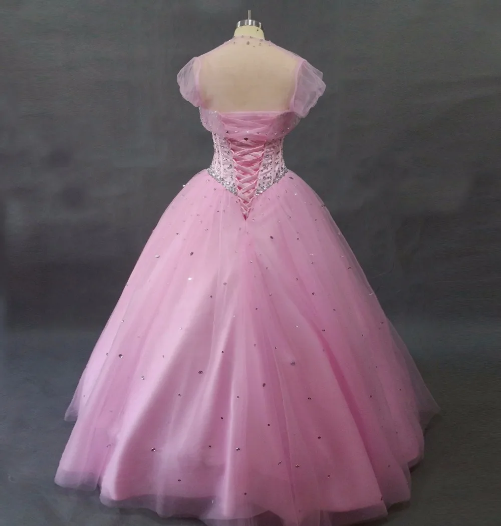 Новейший дизайн 2018 бальное платье платья для Quinceanera розовое с курткой 15 лет милое