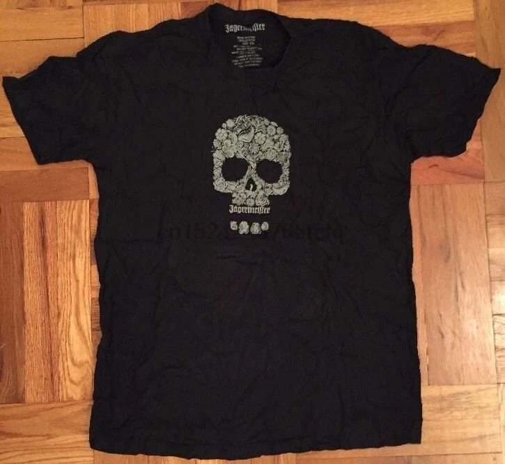 

NEW Jagermeister Flower Skull Black Graphic T-shirt Mens Large NWOT Halloween