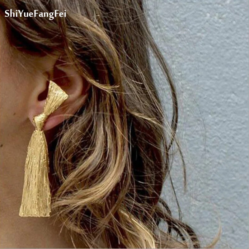 

Bow Knot Big Earrings for Women Gold Color Statement Earrings 2018 large vintage drop Earrings party Fashion Jewelry wholesale