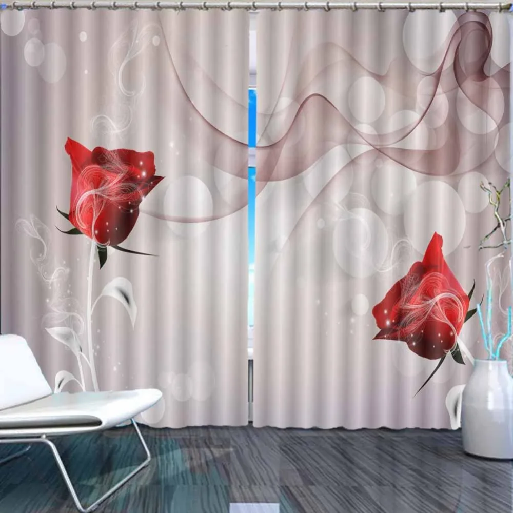 

Red rose smoke 3D Window Curtains Living Room bedroom Drapes Rideaux factory Customized size shower Shading cloth