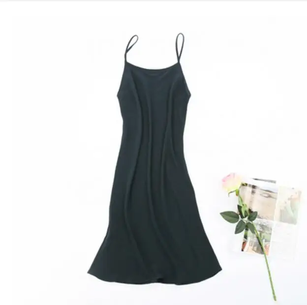 black Шелк сорочка ночная рубашка пижама с бретельками JN002 - Цвет: black