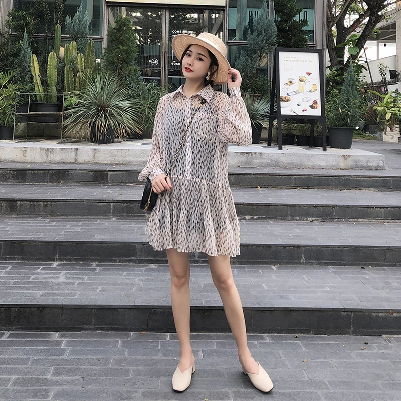 

MX19A1453 Mishow 2019 women dress long sleeve leopard chiffon sweet girls for beach dresses