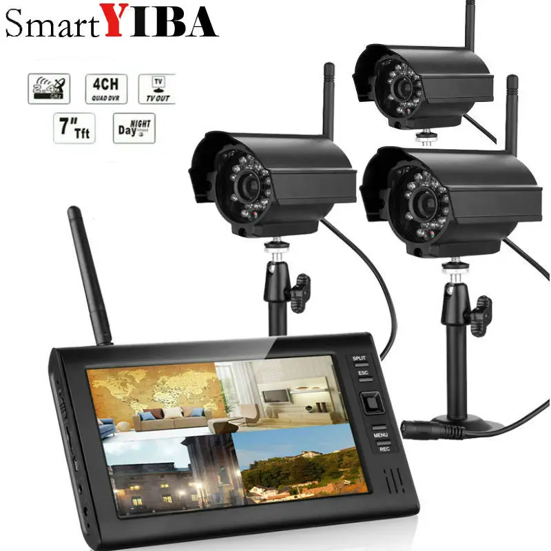 Goede 7 inch TFT Digitale 2.4g Draadloze Camera #039;S Audio Video Babyfoons 4CH Quad DVR Security System Met IR night licht 3 Camera