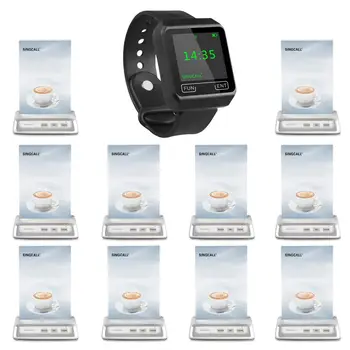 

SINGCALL Wireless Calling System,restaurant call button, 1 mobile watch receiver 10 bells for coffee waiters,
