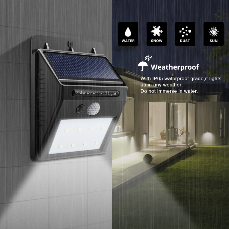 Светодиодный уличный светильник на солнечной батарее с датчиком движения, настенный светильник, водонепроницаемый наружный светильник, для сада, украшения дома, для ночной дорожки, для безопасности