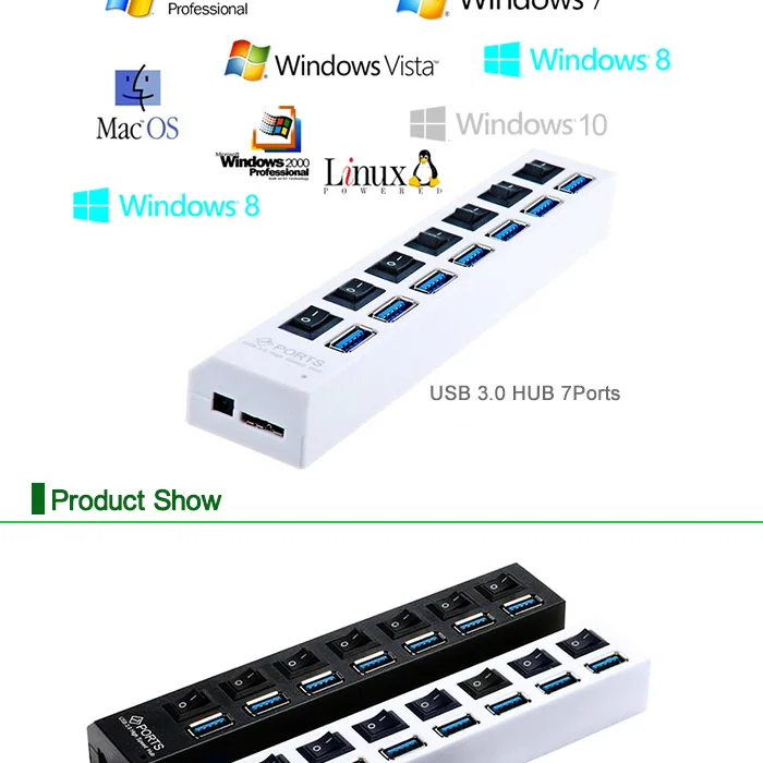 Usb-хаб 3,0 Micro USB 3,0 концентратор разветвитель с адаптером питания USB Hab 5 Гбит/с 7 портов расширитель несколько usb-хаб с переключателем для ПК