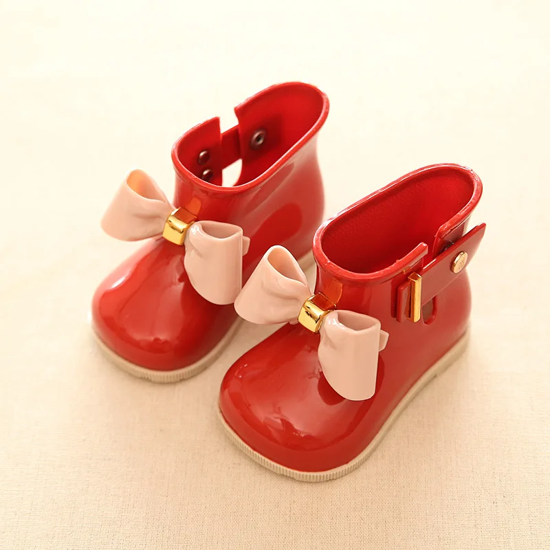 Милые резиновые сапоги для девочек; обувь с бантом; детская прозрачная обувь; резиновые ботильоны для маленьких мальчиков; нескользящая водонепроницаемая обувь для маленьких девочек