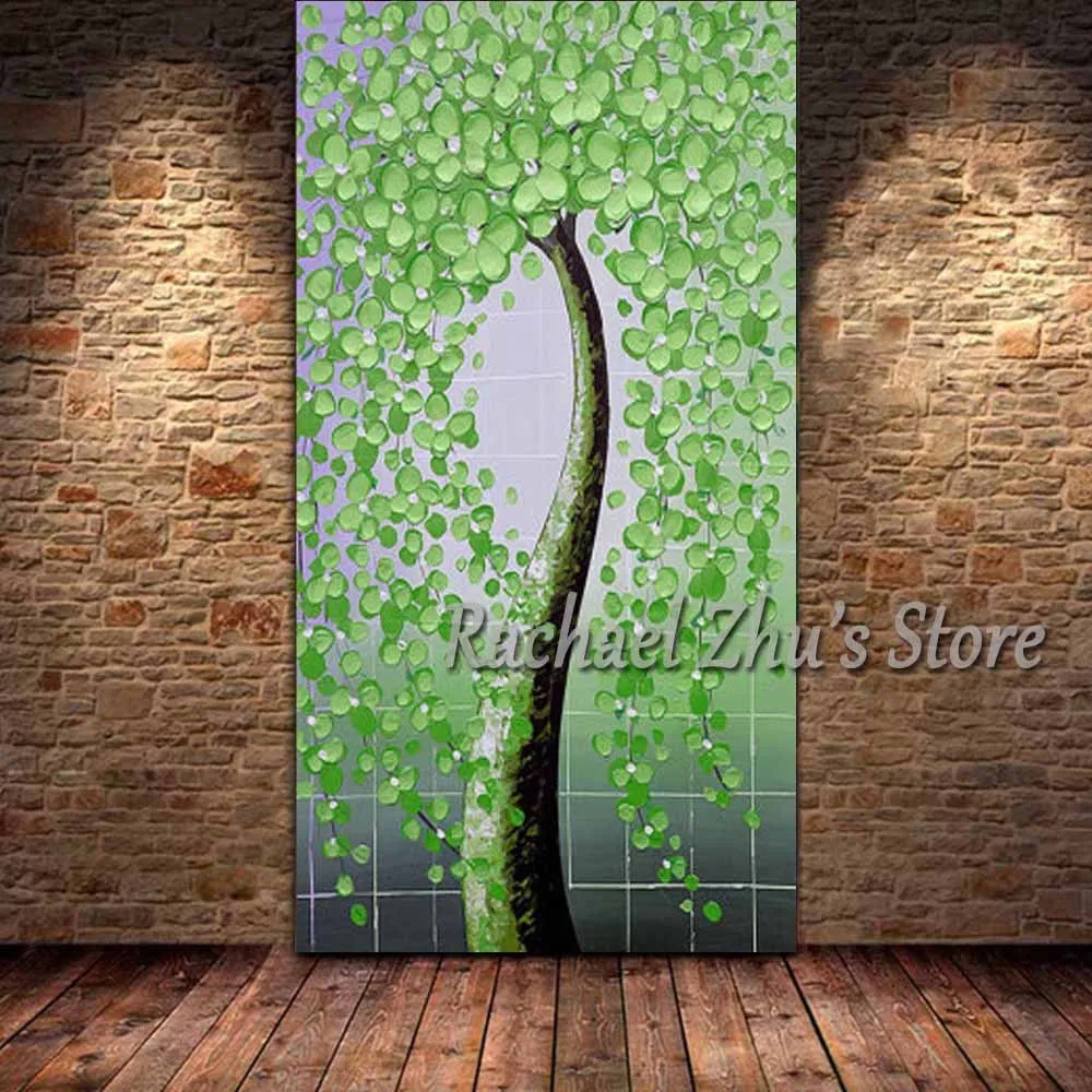 

Hand Painted Palette Knife Green Flower Tree Oil Painting On Canvas Blooming Flower Wall Picture Living Room Home Wall Decor Art