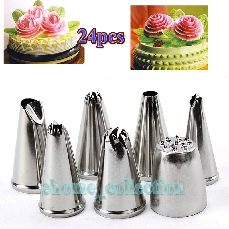 

Stainless Steel 24Pcs Icing Piping Nozzle Pastry Tips Tool Set Ice Cream Cake Cupcake Decorating Tools