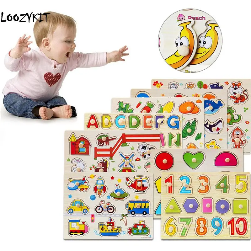 

Loozykit 30cm Kid Early Educational Toys Baby Hand Grasp Wooden Puzzle Toy Alphabet Digit Learning Education Wood Jigsaw Gift