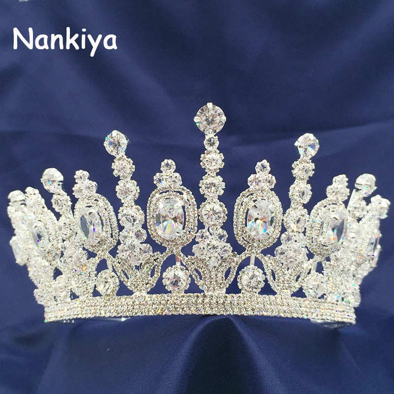 

Nankiya Luxury Sliver Rhinestone Zirconia Crowns Wedding Pageant Tiaras Trendy Hairband Ellipse Cz Bridal Crown For Women NT4053