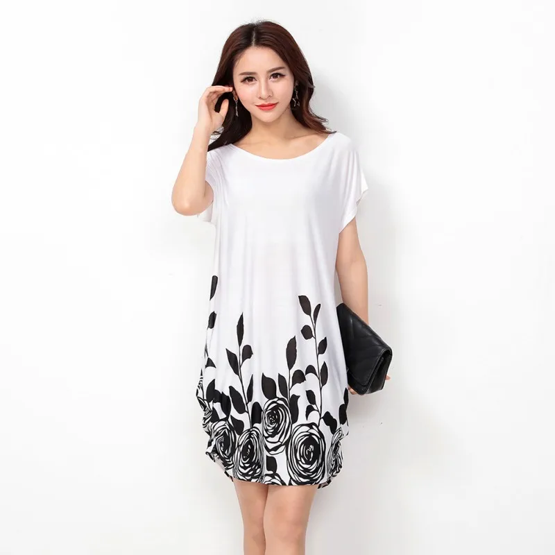 

Casual Women Vintage Loose Dress Summer Vintage Beach Girls Above Knee Party Dresses Loose O-Neck Wear Plus Size 2017