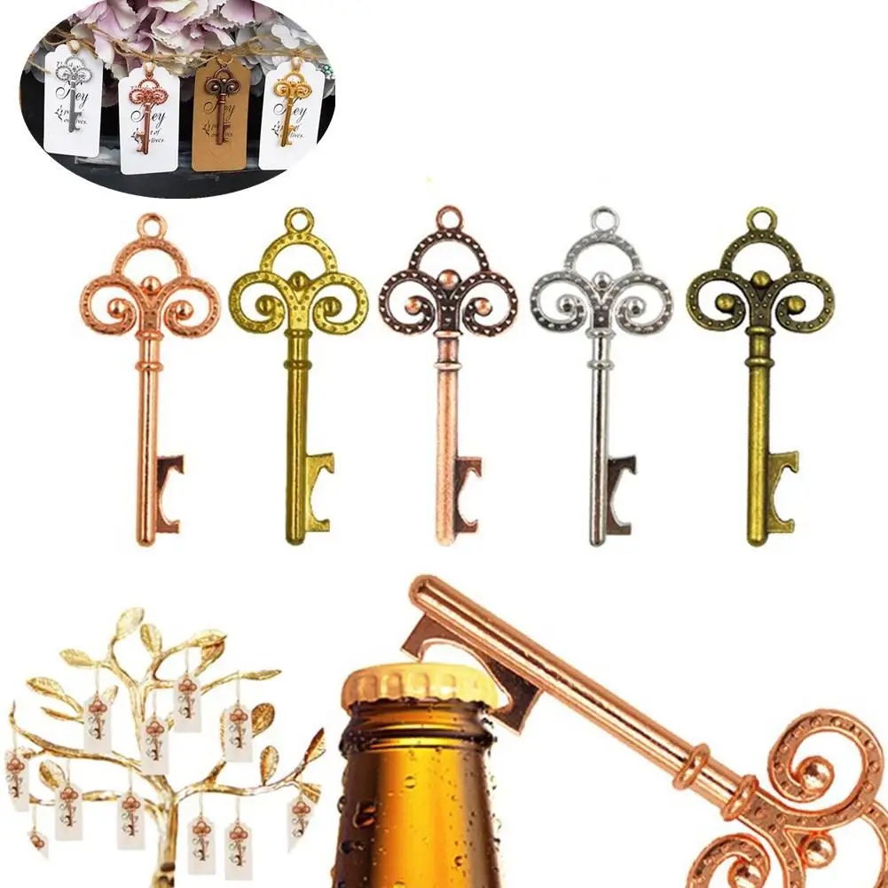 

10Sets Key Shaped Bottle Opener Keychain Shaped Pendant Multi-function Beer Bottle Opener With Tag Cards Wedding Party Decor