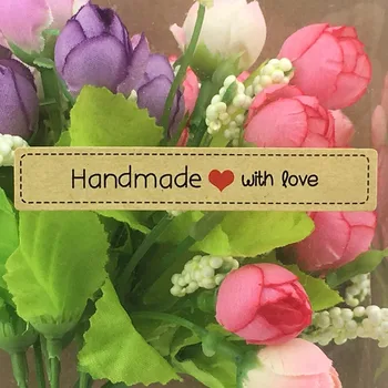 

200PCS/Lot Kraft Sticker Labels 7.5*1.3cm Hand Made With Love Stickers Self-adhesive Packing Labels Sealing For box/gift/jewelry