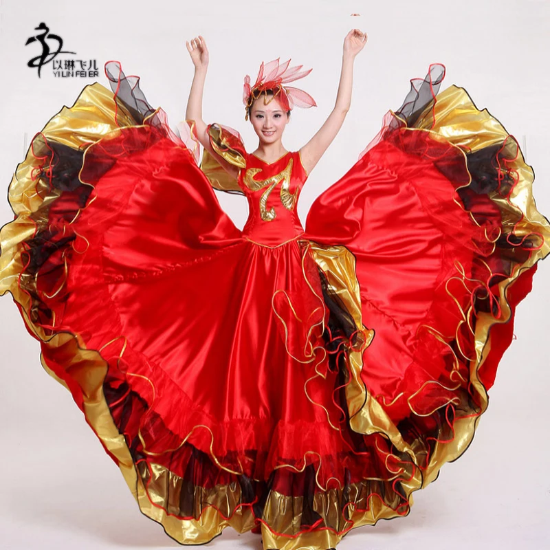 

Spanish dance skirts flamenco dance costumes women red spanish dance dresses 540 degree