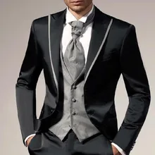 Тонкий подходит черный свадебный смокинг Для мужчин свадебные костюмы для выпускного индивидуальный заказ(куртка+ брюки+ жилет+ галстук-бабочка) NO: 025