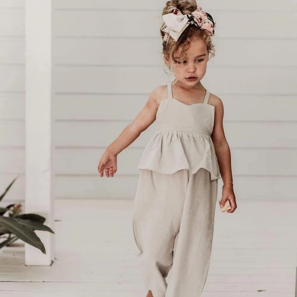 

2019 Infant Toddler Cotton Romper Baby Girls Sleeveless Backless Bow Ruffles Solid Jumpsuit Modis For Kids Clothes Summer
