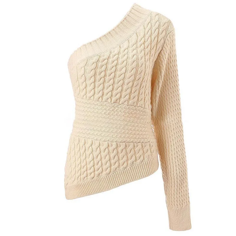 SISPELL весенний вязаный свитер для женщин с асимметричным воротником на одно плечо с длинным рукавом Пуловеры Топы женская модная одежда - Цвет: Beige Sweater