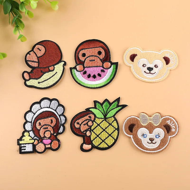 Clothes decoration patch stickers fruit monkey embroidery cloth stickers embroidered cloth stickers cartoon decals