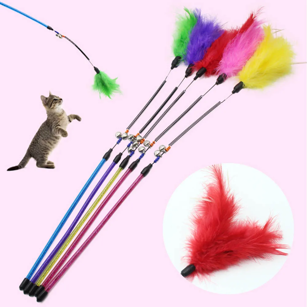 

Hot selling Kitten Toys For Cats Gatos Teaser Interactive Toy Rod with Bell and Feather Pet products for Cats