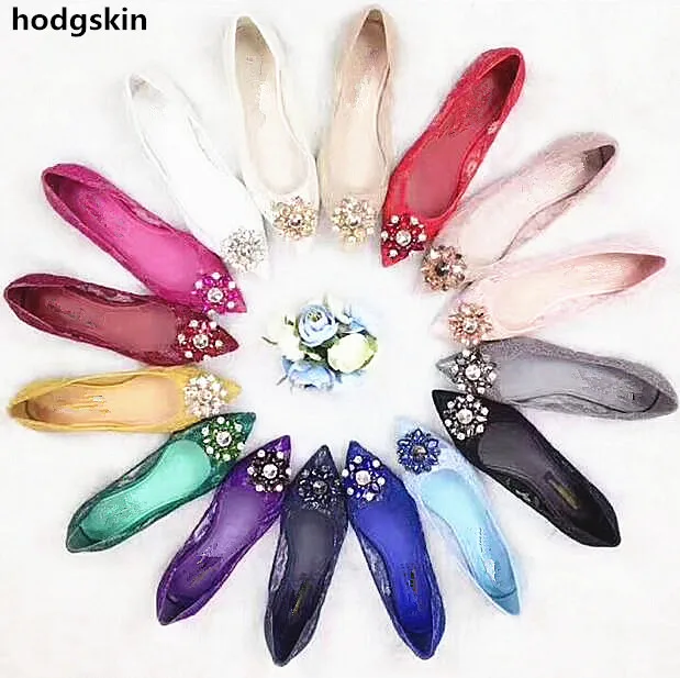 

2019 Luxury Soft Lace Flowers Crystal Flats Pointed Toe Shoes Woman Slip On Breathe Zapatos De Mujer Rhinestone Boat Shoes