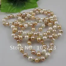 Потрясающе! 48'inchs длинное жемчужное ожерелье AA 8-9 мм белого розового и фиолетового цвета настоящий пресноводный жемчуг A2582