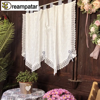 

English Country White Lace Embroidered Bow Curtains Pure White Wear Curtains Free Punching Short Curtain ML56B