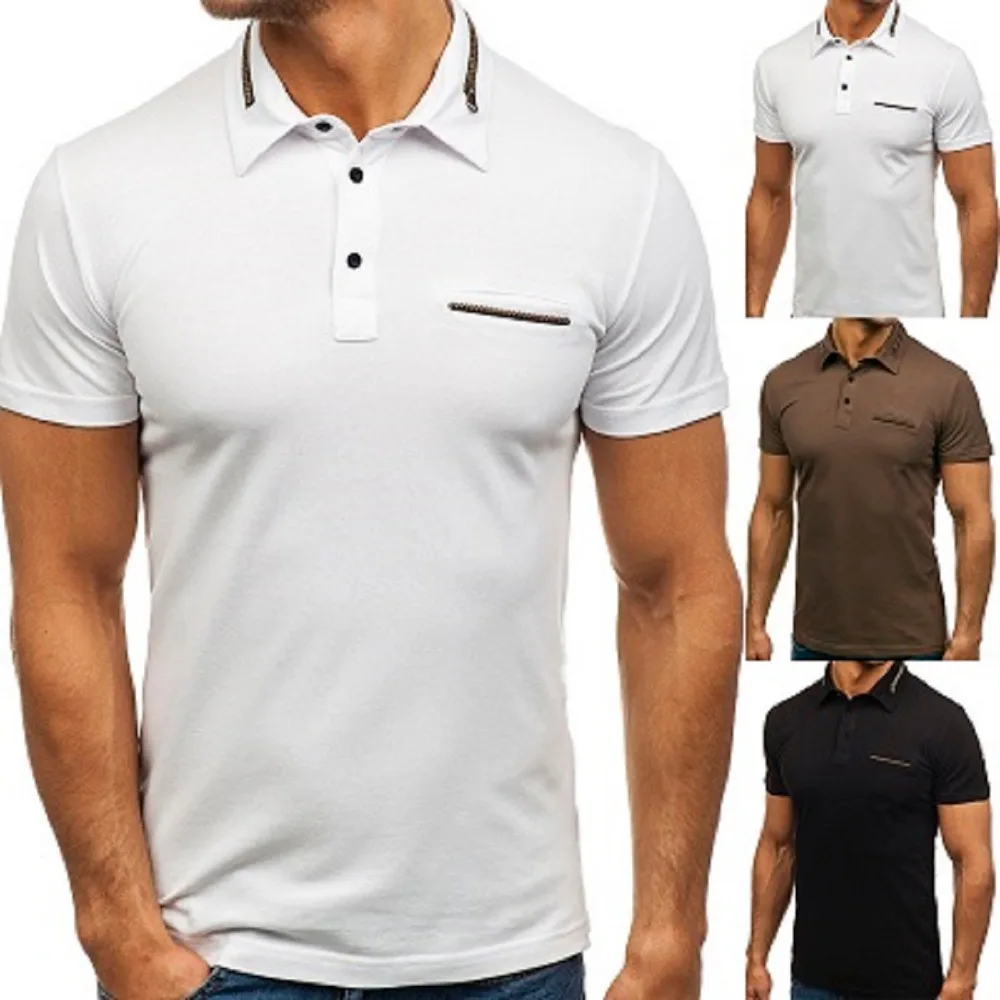 

2019 New Male Polo Shirts Solid Cotton Mens Short Sleeve Polos Zipper Turn-down Collar Hombre POLO Slim Homme