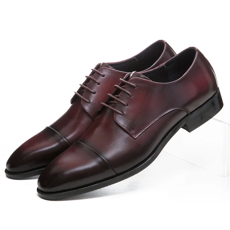 

CLORISRUO Fashion pointed toe brown tan / black business shoes mens dress shoes genuine leather formal mens wedding shoes