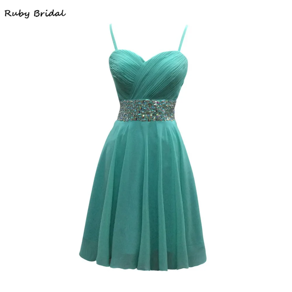 

Ruby Bridal Vestidos De Fiesta Blue Chiffon Pleats Beaded Prom Dress Luxury A-line Spaghetti Strap Mini Prom Party Gown LP065