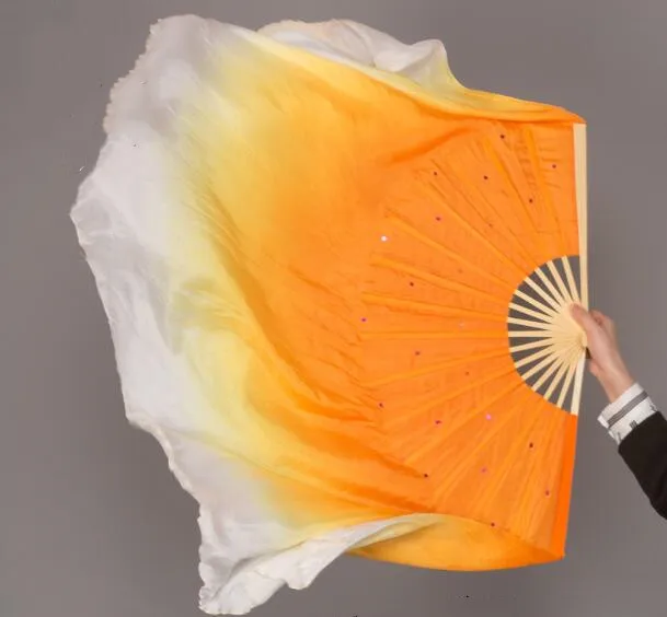 1"-34" мульти размер одна пара складной длинный веер Yangge танцевальный веер красочный танец живота выполнить веер оранжевый желтый белый градиент