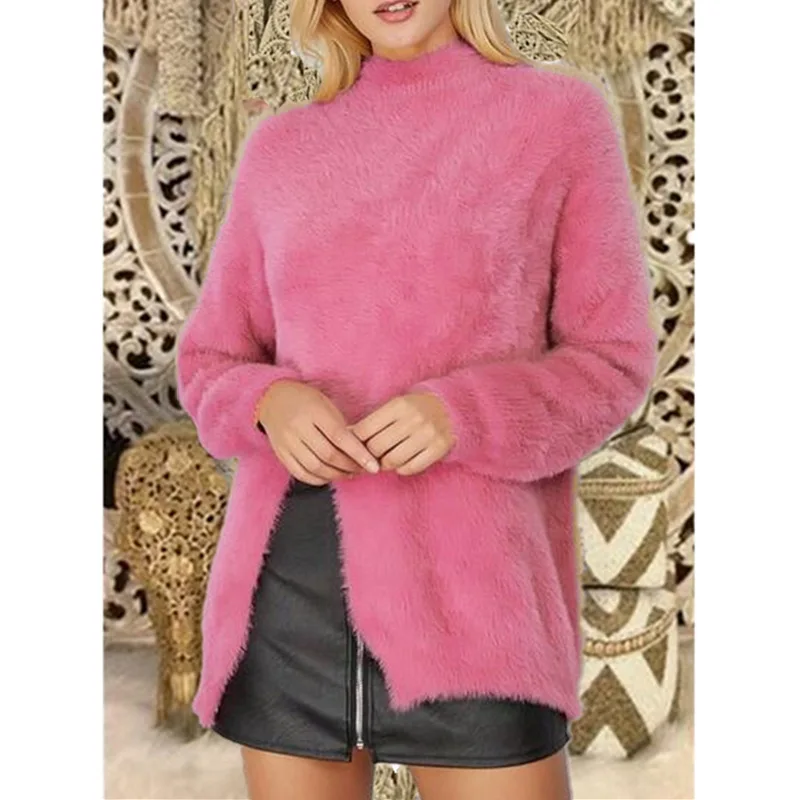 

Mohair Turtleneck Plus Size Christmas Sweater Women Autumn Winter Solid Color Long Sleeve Pullover Jumper Ladies Sweaters