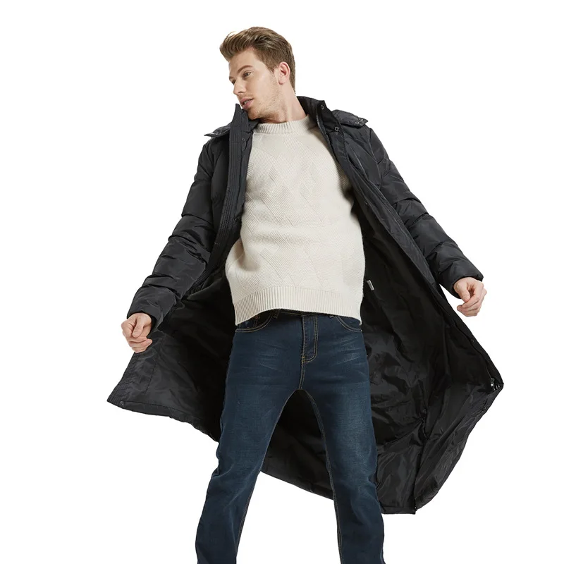 Новая зимняя мужская Толстая теплая парка модная однотонная верхняя одежда с капюшоном мужской деловой Повседневный длинный пуховик размера плюс S-5XL пальто