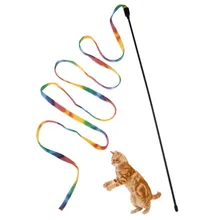 Cat Stick Toys Interesting Rainbow Stripe Plush Plastic Thin Rod Pet Supplies Interesting Gift for Kitten Cats, Random Color