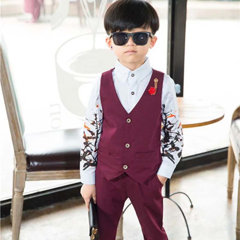 2 3 4 5 6 8 Years Baby Boys Gentleman Clothing Sets Boy Small Dress Wedding Birthday Party Clothes Vest & Pants 2 pcs Suit