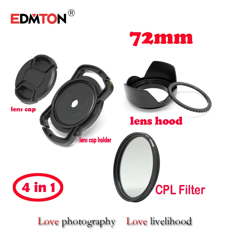 72mm Circular Polarizer Polarizing CPL Filter + lens cap + lens hood + lens cap holder kit for