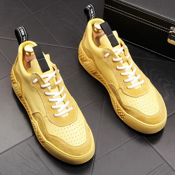 

2019 New Spring Autumn Men Casual Shoes Round Toe British Hip hops Trending Leisure Younger Flat Platform Street Shoe