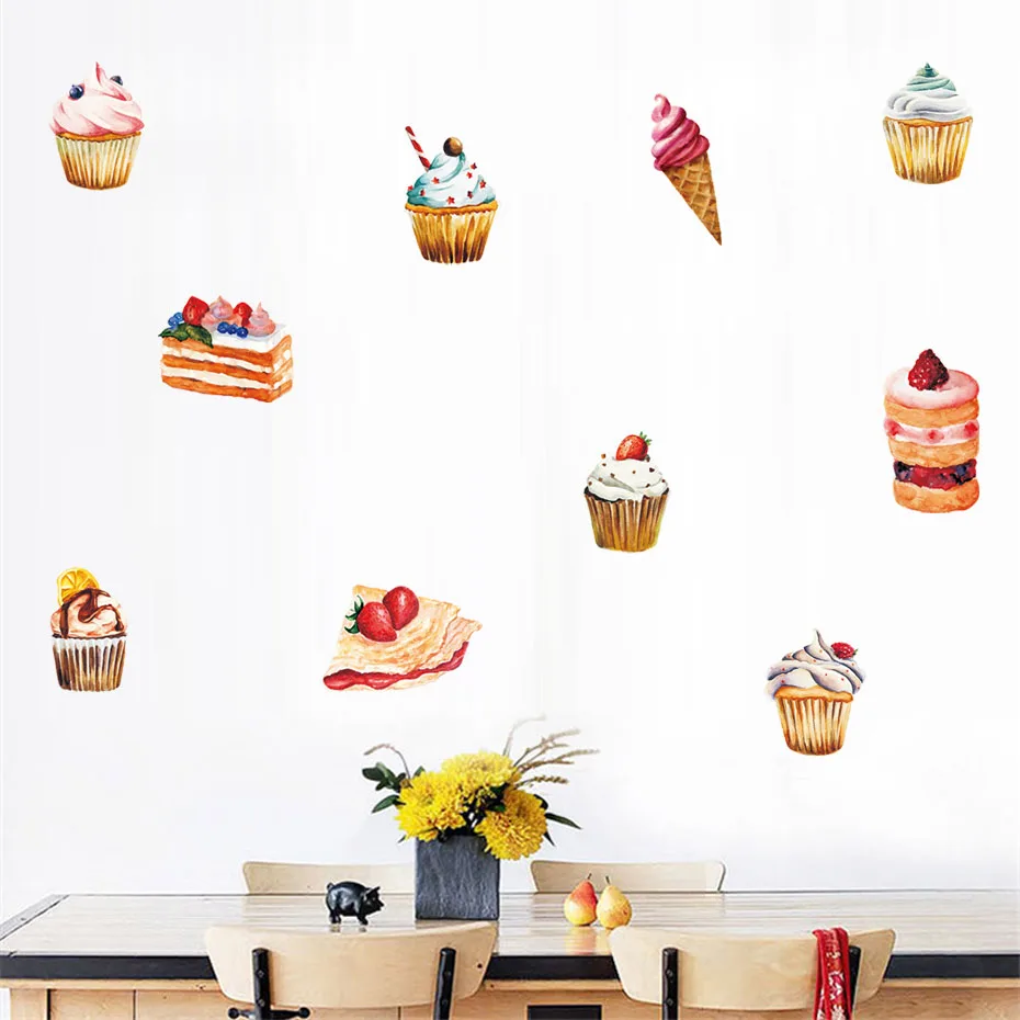 Delicious Dessert Cupcake Wall Art Decals For Resturant Dining Room Vinyl Wall Sticker Removable Wallpaper For Modern Home Decor (3)
