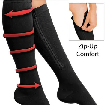 

2PC Unisex Sports Stockings Compression Zipper Nylon Stockings Stretch Leg Support Open Toe Knee Stockings Calcetines 40JUL15
