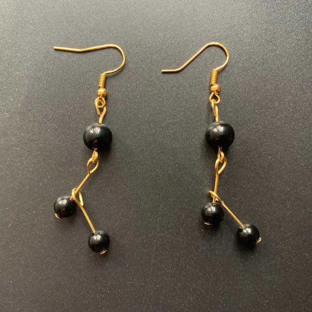

Genuine Black Obsidian Stones Natural Crystals Carved Ball Beads Golden Color Earrings Crystal Handmade 1 Pair