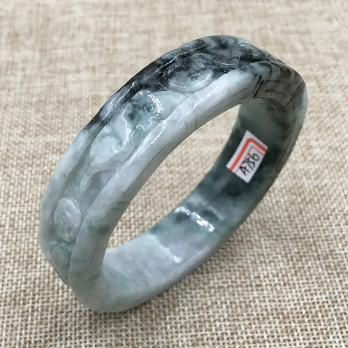 

59mm Vintage Chinese Hand-carved Black Green Jadeite Jade Bracelet Bangle 756 a 5.19