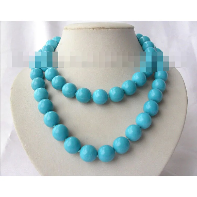 FREE SHIPPING&gt&gt&gtstunning long 36&quot big 14mm round blue turquoise beads necklace | Украшения и аксессуары