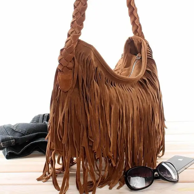 Hot Women Shoulder bag Solid Tassels Trending Cross Body Bag Tassel Suede Faux fur Fringe Messenger Shoulder Handbag 6