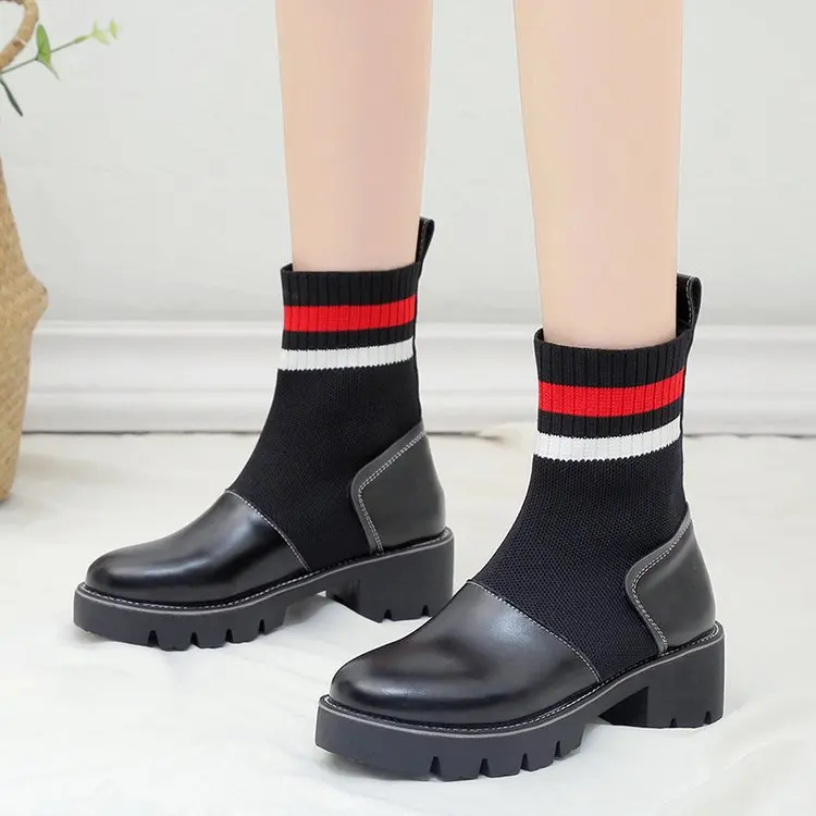 Stivali Alto On rosso Pelle Slip Black Inferiore Invernali Elastico qtwgxE7TP