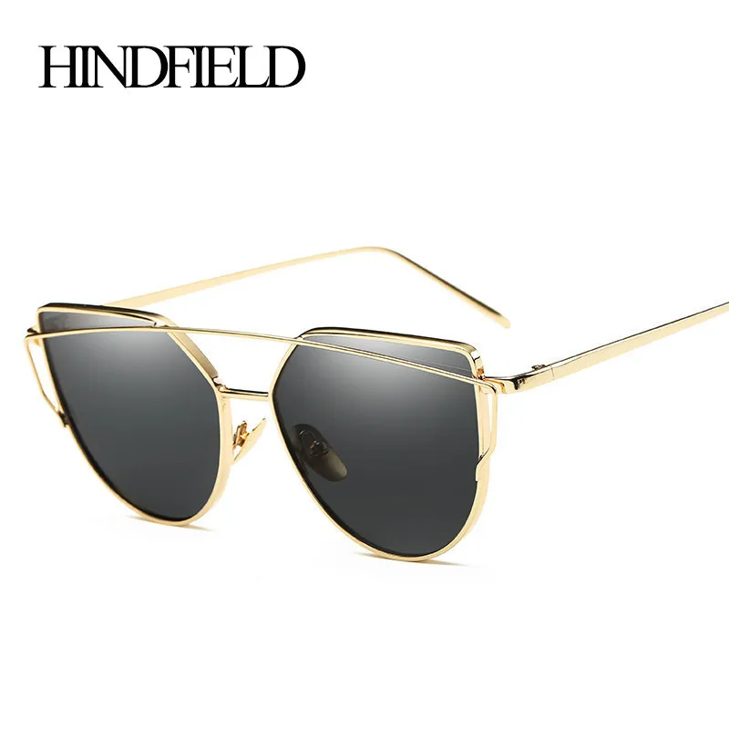 

HINDFIELD Fashion Cat Eye Sunglasses Women Brand Designer Twin-Beams Sunglasses Coating Mirror Glasses oculos de sol feminino