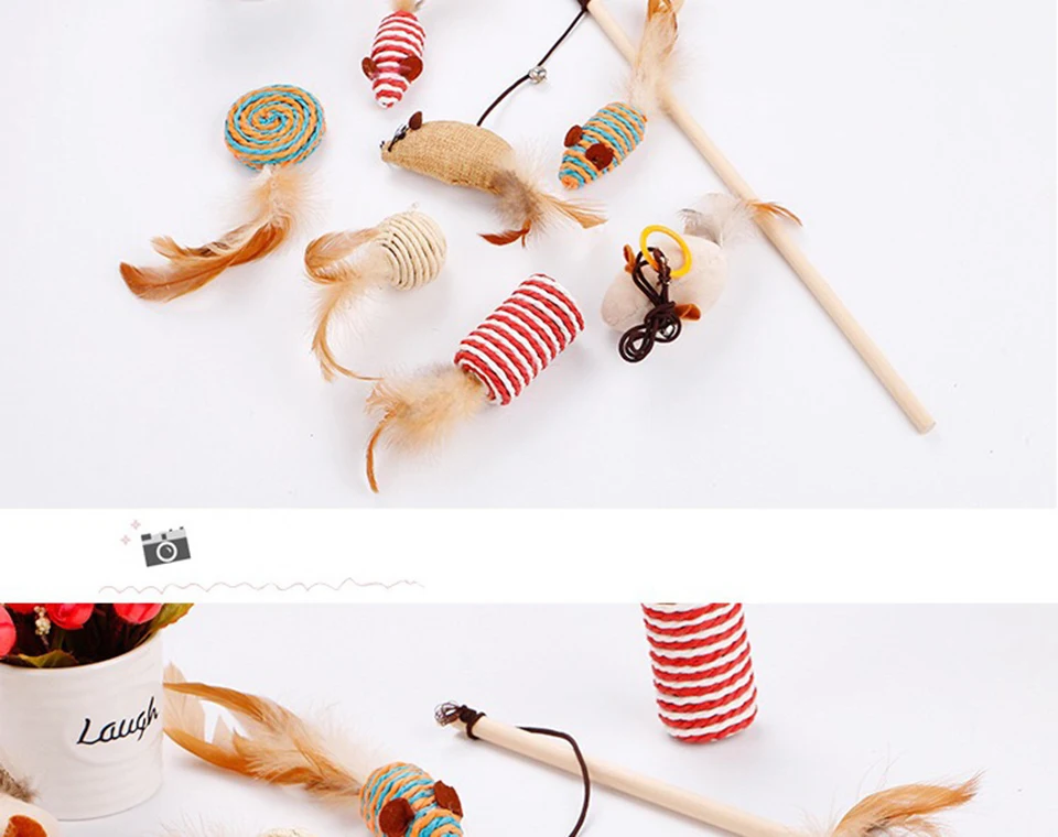 7 шт. игрушки для кошек милое удилище палочка для домашних животных игрушки для кошек Интерактивная палка сизаль игрушки для кошек Catnip товары для кошек